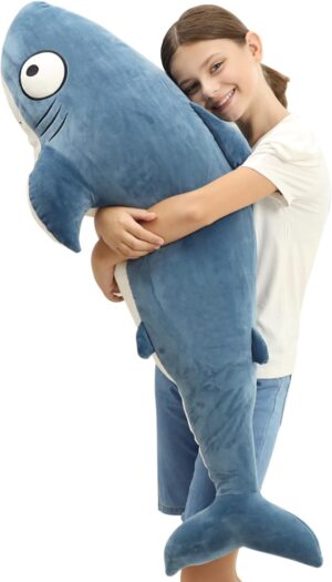 48” Blue Giant Sharks Plush, Large Whale Shark Stuffed Animals, Big Ocean Sea Fish Squishy Body Pillow Soft Plushies Toys, Gifts for Kids Girls Boys, Birthday Easter