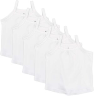 HonestBaby 5-Pack Cami Tops Sleeveless T-Shirts 100% Organic Cotton for Infant and Toddler Baby Girls