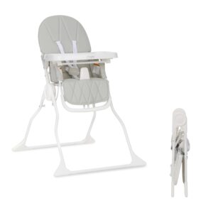 Dream On Me Snack and Stow Baby high Chair in Koala Gray, Easy to fold and Store Travel high Chair, Removable and Three Position Adjustable Tray Portable high Chair
