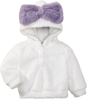 ROMPERINBOX Baby Girl Hoodie With Large Bow Fuzzy Hooded Sweatshirt Long Sleeve Pullover Fall Winter Outfits
