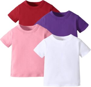 OPAWO Unisex Infant Baby Crew Neck T-Shirt 4 Pack Toddler Short Sleeve Solid Color Tees Shirts for Boys Girls 6 Months-5T