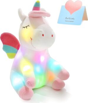 Athoinsu 12” Light up Unicorn Stuffed Animal Soft Plush Toy with Colorful LED Night Lights Glowing Birthday Children’s Day Gifts for Girls Toddler Kids Women