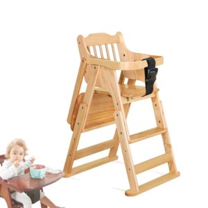 Wood High Chair with Tray, Baby Highchairs, Children High Stool Dining Chair for Babies and Toddlers Portable Kids Folding Chair with Safety Belt Adjustable Height (6 Months to 7 Years) (Color : A)