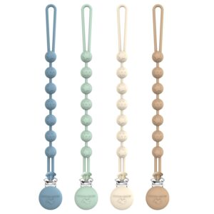 Cuddle Campus Silicone Pacifier Clip Holder with One Piece Design, Pack of 4 Soft Flexible Binky Clips with Texture for Baby Boy and Girl Set 1(6M+)