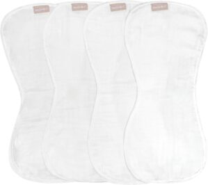 WeeSprout Unisex Organic Towel Cotton Burp Cloths, Set of 4, Four Ultra-Absorbent Layers Keep Clothes Dry, Button Transforms into Baby Bib, Machine Washable & Dryer Safe (White Set, Full)