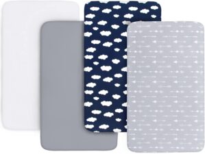 Crib Sheets for Boys and Girls Fitted 4 Pack – Breathable, Soft Microfiber Baby Sheets in Grey, Navy and White