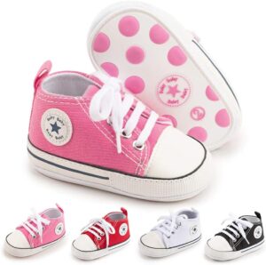 Meckior Baby Girls Boys Canvas Sneakers Soft Sole High-Top Ankle Infant First Walkers Crib Shoes