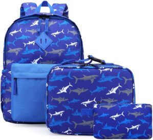 NICE CHOICE Preschool Backpack Kindergarten Elementary School Toddler Backpacks With Lunch Bag Pencil Case Set((Blue Shark Set)