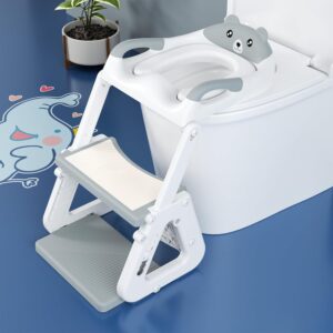 Potty Training Toilet Seat with Step Stool Ladder, Detachable Triangular Stabilized Base 2-IN-1 Toddler Toilet Seat with Splash Guard, Anti-Slip Pad, and Step Stool (Elegant Grey)