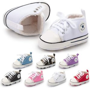 Meckior Baby Girls Boys Canvas Sneakers Soft Sole High-Top Ankle Infant First Walkers Crib Shoes