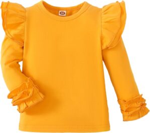 Toddler Girls Solid Color T-Shirt Kids Blouse Plain Ruffle Sleeve Top Baby Girl Cotton Casual Clothes