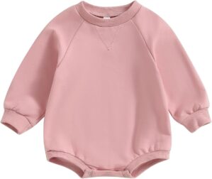 Infant Baby Girl Boy Oversized Sweatshirt Romper Solid Crewneck Sweater Romper Long Sleeve Bubble Bodysuit Tops