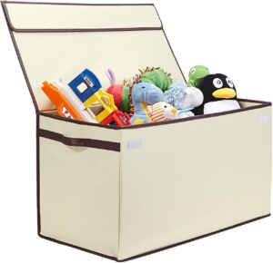 Great Useful Stuff G.U.S. Large Collapsible Toy Box | Toy Organizers, Storage bin, basket with Lid | Sturdy 600D Polyester Toy Chest | Durable, Storage Box for Kids’ Playroom | 30″x16″x16″ (Ivory)