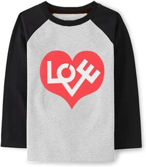 Boys Valentines Shirt Girls Valentine Tshirt Toddler Stripe Long Sleeve Shirt Kids Truck Love Heart Tee Tops 1-7Years
