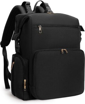 CEI-CEI Neoprene Diaper Bag Backpack with Changing Pad, Large Newborn Baby Maternity Bags Travel Tote with Insulated Pockets (Black)