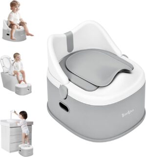 3 in 1 Potty Training Toilet, Toddler Potty Training Seat, Baby Potty Trainning Step Stool, Potty Trainer for Boys and Girls, Gray