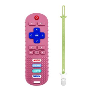Baby Teething Toys, Food Grade Silicone Remote Control Teether for Babies 3 6 12 18 Months, TV Remote Shape with Silicone Pacifier Clip Infant Chew Toys for Boys and Girls, Freezer BPA Free