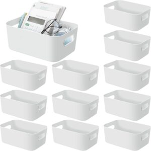 12 Pieces Plastic Storage Bins Basket with Handles Toy Organizers and Storage Bins for Home Cupboard Kitchen Bathroom Office Pantry Organization(9.6 X 6.3 X 3.9 Inch,White)