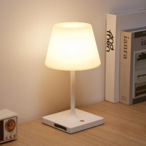 Outdoor Cordless Table Lamp, Waterproof Battery Operated Desk Lamp with Touch Control, Rechargeable LED Night Lights for Garden, Patio, Bar, Shower, White