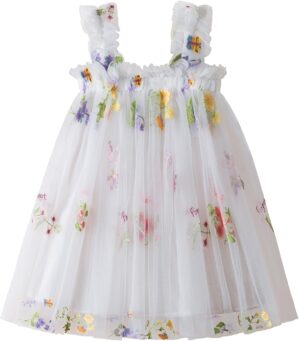 Nileafes Toddler Summer Dress Baby Girl Strap Floral A Line Dress Sleeveless Beach Butterfly Sundress for Toddler Girl