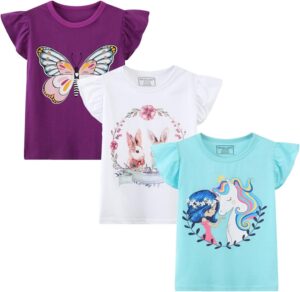HILEELNAG Girls’ Tees Short Sleeve Cotton Casual Graphic T-Shirts Easter Summer Tops 3Packs