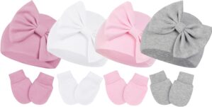 Century Star Newborn Girls Hats Baby Hat and Mitten Set Big Bow Knit Infant Headbands Winter Baby Hat for Girls