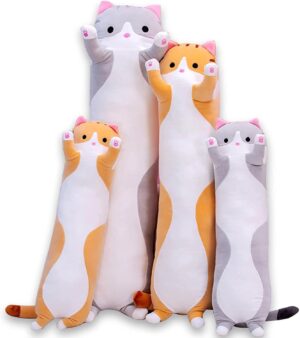 Cute Cat Plush Long Body Pillow Cuddle Cartoon Stuffed Animals Cat Plushie Soft Doll Pillows Gifts for Kids Girls(Gray, 35 Inches), 1 Count (Pack of 1)