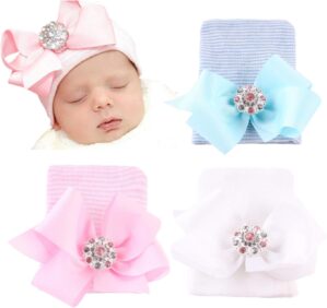 DRESHOW BQUBO Newborn Hospital Hat Infant Baby Hat Cap with Big Bow Soft Cute Knot Nursery Beanie
