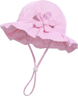 Baby Girl Wide Brim Bucket Hats with UPF 50+ Outdoor Adjustable Beach Hat with Sun Hat
