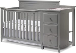 Sorelle Furniture Berkley Crib and Changer with Solid Panel Back Classic -in- Convertible Diaper Changing Table Non-Toxic Finish Wooden Baby Bed Toddler Childs Daybed Full-Size – Weathered Gray