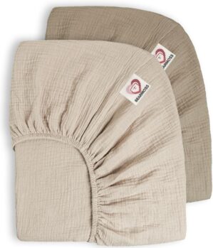 Bearmoss Muslin Crib Sheets – 100% Cotton Fitted for Standard Crib & Toddler Bed Mattress 52″x28″ – Soft Breathable Neutral for Boys Girls – 2 Pack (Oat Latte)