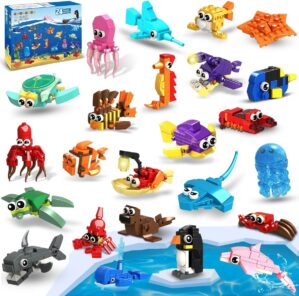 HOGOKIDS 24 Pack Party Favors for Kids Building Set – 629PCS Marine Animals Building Blocks Toy for Goodie Bag Stuffers Classroom Prizes, Valentines Day Easter Birthday Gift for Boys Girls Ages 6-12