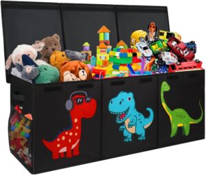 Extra Large Toy Box, Collapsible Sturdy Storage Organizer with Lids, Dinosaur Toybox for Boys Girls, 40″x16″x16″ Kids Toy Chest Bin Baskets for Living Room, Playroom, Bedroom, Nursery, Black