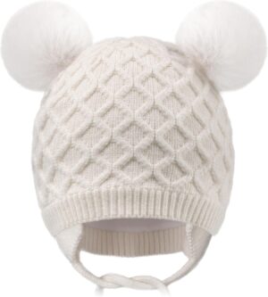Labeol Baby Hats,Soft Warm Winter Knit Baby Beanie Hat with Earflap,Cute Pom-pom Ears Fall Winter Caps for Toddler Girls Boys