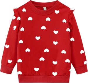 CM-Kid Valentine Girls Sweatshirts Heart Print Pink Red Shirt for Kids Girl Long Sleeve Love Sweatshirt Clothes 2-7 Years
