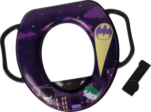 Sunny Days Entertainment Batman Soft Potty Training Seat – Toilet Training Seat for Toddlers | Soft Cushion and Sturdy Handles | Includes Storage Hook