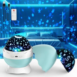 Night Light for Kids – Star Projector for Bedroom with 2 Theme(Dinosaur & Starry Sky – Night Lamp,4 LED Bulbs 9 Light Color Changing with USB Cable – Dinosaur Egg Design,Unique Gift- Blue.