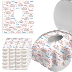 60 Pack Toilet Seat Covers Disposable, Extra Large No-Slip Waterproof for Toddler Potty Training, Individually Wrapped Portable Travel Essentials for Adults Kids Use in Public Restrooms-Rainbow