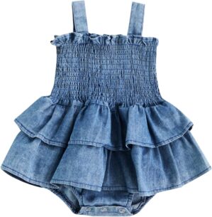Sasaerucure Infant Toddler Girl Summer Outfits Sleeveless Dress Romper Denim Onesie One Piece Jumpsuit Bodysuit