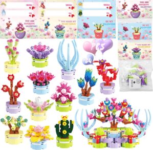 DINESIL 24 Packs Succulents Building Blocks, Flower Building Blocks for Kids Easter Basket Stuffers, School Classroom Exchange, Easter Party Favors