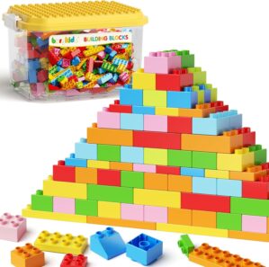 burgkidz Classic Big Building Blocks with Storage Box, Large Toddler Blocks, Compatible with Most Major Brands, STEM Toy Gift Big Brick, Building Bricks for Toddlers 3-5, Kids Blocks for All Ages