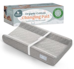 Organic Cotton Changing Pad – Soft & Breathable Diaper Changing Pad, Safe Non-Slip Waterproof Design | Removable & Washable Baby Changing Pad Cover | Standard Changing Pad for Dresser – Modern Grey