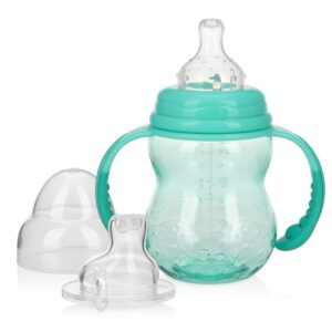 Nuby 3 in 1 Baby Bottle to Training Sippy Cup – 8 Oz Toddler Cups Spill Proof with Soft Spout, Nipple & Removeable Grip Handles – BPA Free & Dishwasher Safe (Teal)