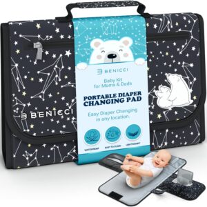 Portable Baby Diaper Changing Pad – w/Soft Built-in Pillow & Strap for Strollers – Comfortable, Lightweight & Waterproof – Made with Premium Materials – Great for Newborn Girls & Boys & for Travel