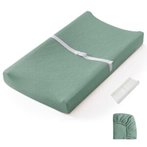 Blissful Diary Muslin Baby Changing Pad with Waterproof Lining Foam, Diaper Changing Table Pad with Cover for Dressers (Roman Green, Rectangular)