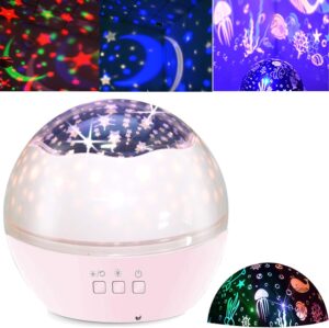 Star Projector Night Light for Kids Baby Projection Lamp 360 Degree Rotating Starry Sky Ocean Projection Night Light 8 Colors Changing Light for Kids Boys Girls Child Bedroom Decoration Party (Pink)