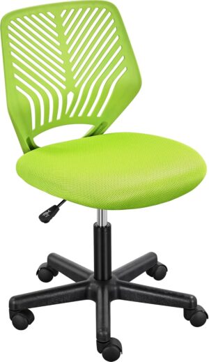 Yaheetech Kids Cute Desk Chair Armless Small Computer Chair with Lumbar Support for Teens Low-Back Bedroom School, Green