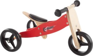 Lil’ Rider 2-in-1 Wooden Balance Bike & Push Tricycle- Ride-On Toy with Easy Grip Handles, No Pedals, Rubber Wheels for Boys and Girls, Ages 18 Months and Up , Red, Large