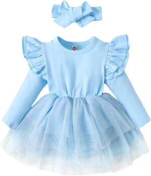 Baby Girl Ruffle Sleeve Romper Dress Outfit Newborn Princess Tulle Dresses Infant Jumpsuit Tutu Skirt Set Clothes