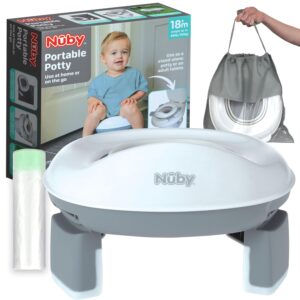 Nuby On-The-Go Portable Potty Seat – Travel Toilet Seat for Boys and Girls 18+ Months – Includes Storage Bag and Disposable Potty Liners – Toddler Travel Essentials – Toddler Potty Training Toilet